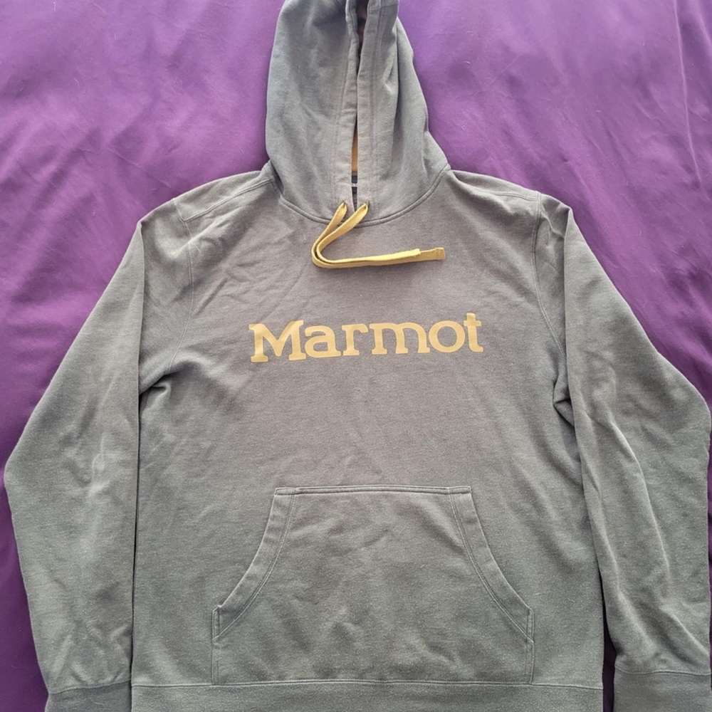 Marmot Gray Hoodie with Yellow Accents